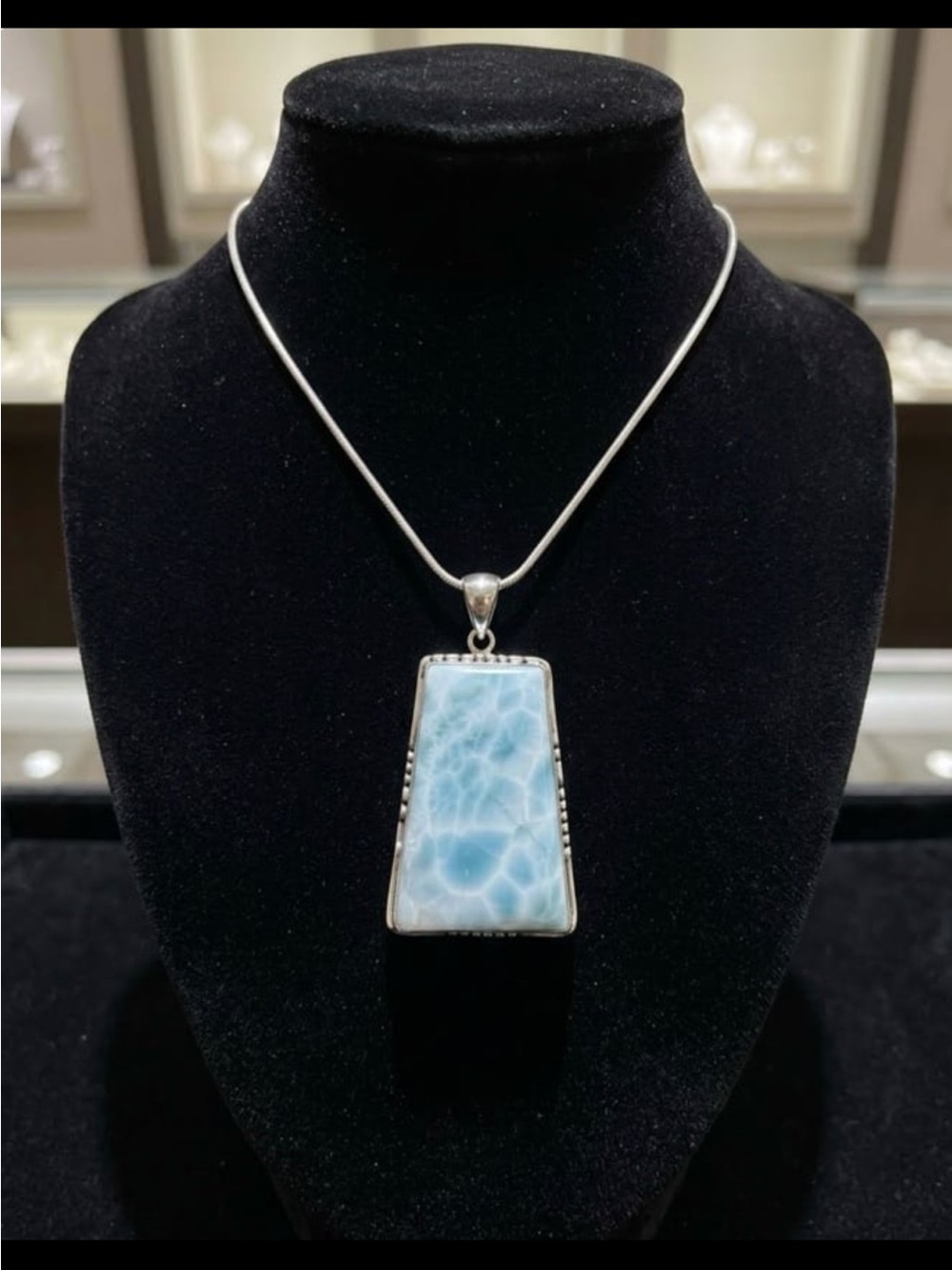 Sterling Silver Larimar Pendant Necklace in Sky Blue
